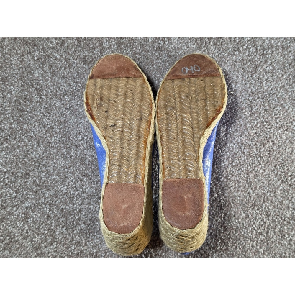 Lauren Ralph Lauren Cecilia BB Espadrille Wedge Heels Blue Linen Peep Toe Sz 12 - Picture 6 of 7